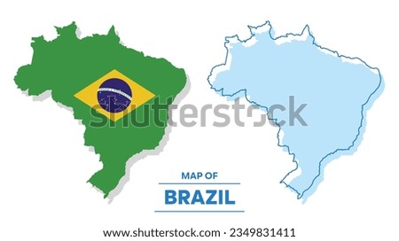 Vector Brazil flag map set simple flat illustration