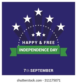 Vector Brazil Independence Day 7 September Celebration Card. ribbon badge with star shadow on Blue background. Illustration