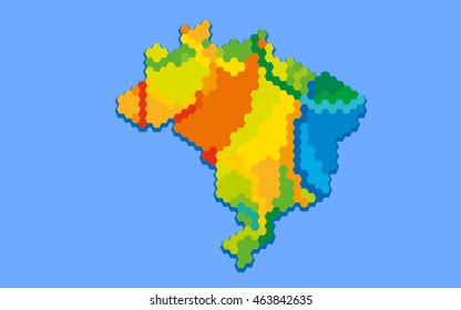 Vector Brazil Map in Hexagonal Elements 