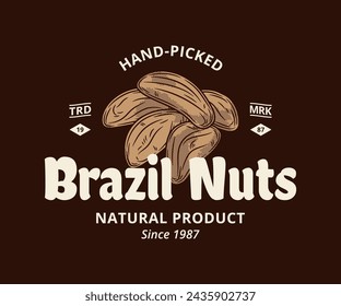 Vector brazil nut vintage logo. Nuts label design. Brazil nut kernels illustration