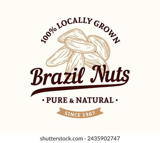Vector brazil nut vintage logo. Nuts label design. Brazil nut kernels illustration
