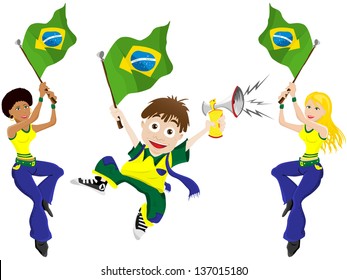 Vector - Brazil Sport Fan with Flag and Horn