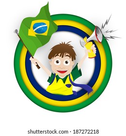 Vector - Brazil Sport Fan with Flag and Horn