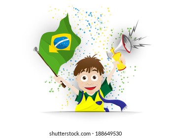 Vector - Brazil Sport Fan with Flag and Horn