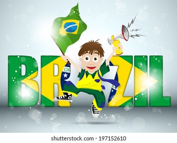 Vector - Brazil Sport Fan with Flag and Horn