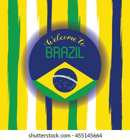 Vector Brazil Summer 2016 Sport Games Rio de Janeiro brazilian flag colors background with Typographic  Abstract  Waves and Sun Flare