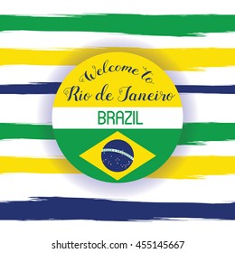 Vector Brazil Summer 2016 Sport Games Rio de Janeiro brazilian flag colors background with Typographic  Abstract  Waves and Sun Flare