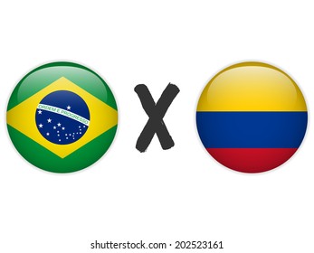 Vector - Brazil versus Colombia Flag Soccer Game