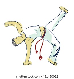 Vector brazilian Capoeira Martial Arts in Brazil. Illustration, vector background for the site, packages, T-shirts, corporate style. Dancing people on the move, fighting men