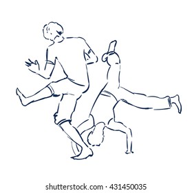 Vector brazilian Capoeira Martial Arts in Brazil. Illustration, vector background for the site, packages, T-shirts, corporate style. Dancing people on the move, fighting men