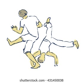 Vector brazilian Capoeira Martial Arts in Brazil. Illustration, vector background for the site, packages, T-shirts, corporate style. Dancing people on the move, fighting men