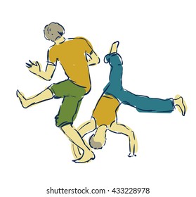 Vector brazilian Capoeira Martial Arts in Brazil. Illustration, vector background for the site, packages, T-shirts, corporate style. Dancing people on the move, fighting men