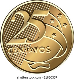 Vector Brazilian money, twenty-five centavo bronze coin