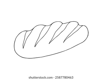 Pão de vetor e padaria. Comida de pão de tinta gráfica, pão integral, ciabatta, marrom caseiro, baguete. Ilustração de Bun isolada no fundo. Esboço de linha desenhado à mão. Para designers, impressões, logotipo