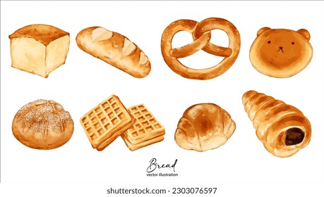 Juego de productos de panadería de pan vectorial, ilustración vectorial de color