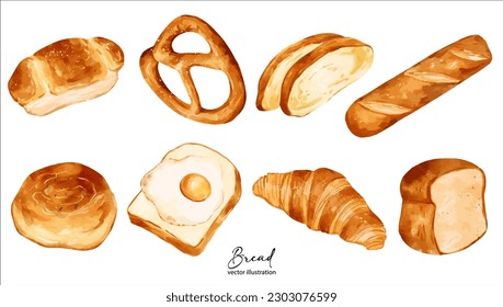 Juego de productos de panadería de pan vectorial, ilustración vectorial de color