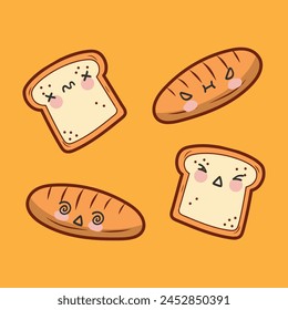 a vector of bread with faces