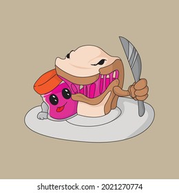 Vector of a bread and jam character that resembles a monster. Food vector character