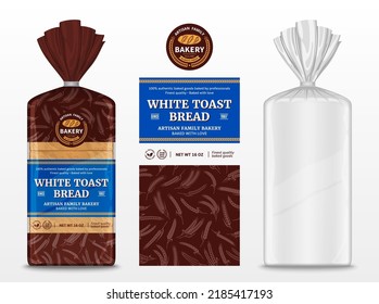 Vector bread packaging design. Transparent plastic bag packaging mockup