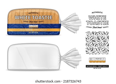 Vector bread packaging and horizontal label design. Transparent plastic bread packaging mockup