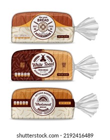 Vector bread packaging and horizontal label design. Bakery illustrations and cereal crops patterns