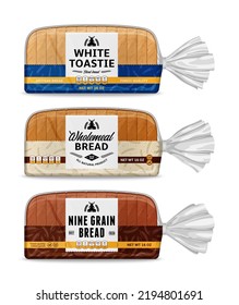 Vector bread packaging and horizontal label design. Bakery illustrations and cereal crops patterns