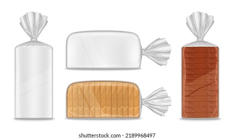 Vector bread packaging illustration, transparent plastic bag mockup