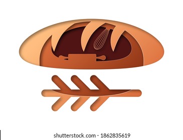 Vector bread in paper art style