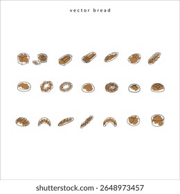 Vector Bread, Set of bakery doodle illustration. Continuous one line sweet bakery. Pastry and dessert icons vector illustration set with editable stroke paths. Bakery dessert, food pastry
