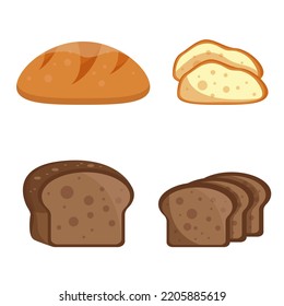 Vector bread set. Collection of bakery products on white background. Bread, loaf and sliced