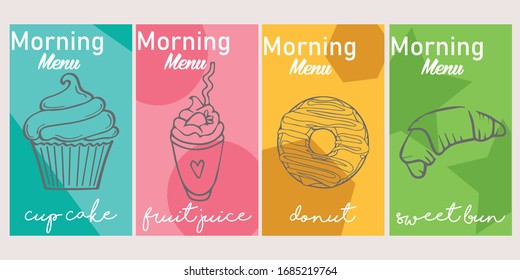 Vector breakfast banners set. Eco foods.Vector illustration.