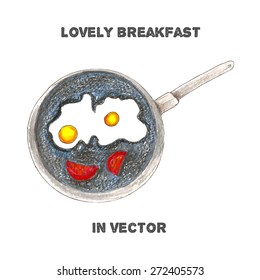 Vector breakfast by color pencils