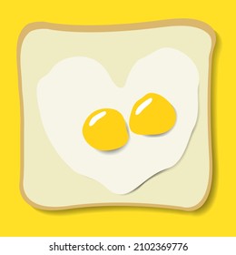 Vector breakfast concept with egg and toast. Healthy morning meal. Light breakfast toast and two fried eggs in the shape of a heart. Bread slice and eggs with yolk.