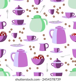 Vector - breakfast equipment with pretzels seamless pattern.