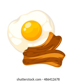 Vector Breakfast Food . Icon Of Healthy Food Eggs And Bacon. Cartoon Illustration Isolated On White.