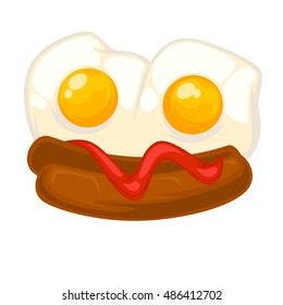 Vector breakfast food . Icon of healthy food eggs and bacon. Cartoon illustration isolated on white.