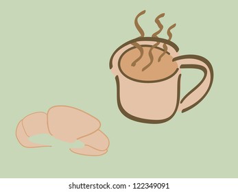 Vector of breakfast hot coffee with croissant