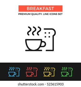 Vector breakfast icon. Coffee and toast. Premium quality graphic design. Modern signs, outline symbols collection, simple thin line icons set for websites, web design, mobile app, infographics