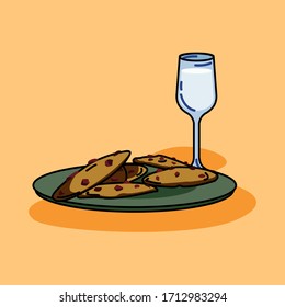 Vector Breakfast Illustration, Enjoying Choco chips cookies and a glass of milk