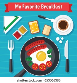 Vector Breakfast Illustration with Fresh Food in a Flat Design