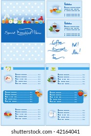 Vector Breakfast Menu and business card for cafe