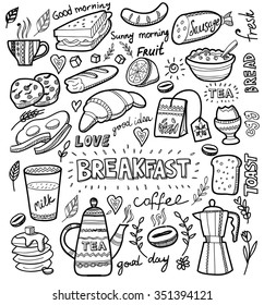 vector breakfast and morning icon set on white