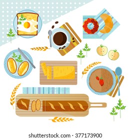 Vector breakfast poster. Food collection 