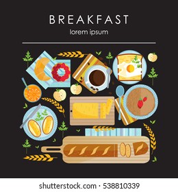 Vector breakfast poster. Food collection