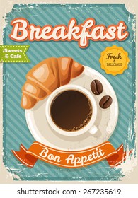 Vector Breakfast poster in vintage style with typography elements