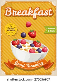 Vector Breakfast poster in vintage style with typography elements