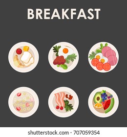 Vector Breakfast. Restaurant menu design elements food and drink icons.Modern flat style
