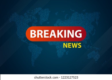 Vector Breaking News Live on blue map world background. Banner design template.
