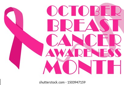 Vector Breast Cancer Awareness Calligraphy Poster Design. October is Cancer Awareness Month. Pink breast cancer ribbon. Vector Breast Cancer Awareness Calligraphy Poster Design. Stroke Pink Ribbon. 