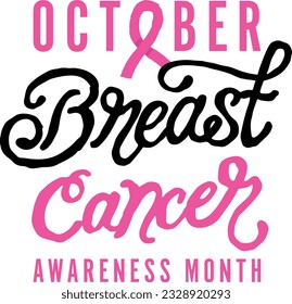 Vector Breast Cancer Awareness Calligraphy Poster Design. Stroke Pink Ribbon. October is Cancer Awareness Month. Vector Illustration. Breast Cancer Awareness for tshirt design or greeting cards.